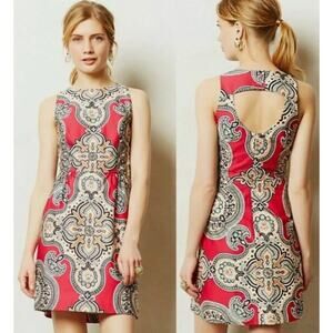 Moulinette Soeurs Anthropologie Geidi Paisley Print Sheath Mini Dress‎ Pink Sz 6